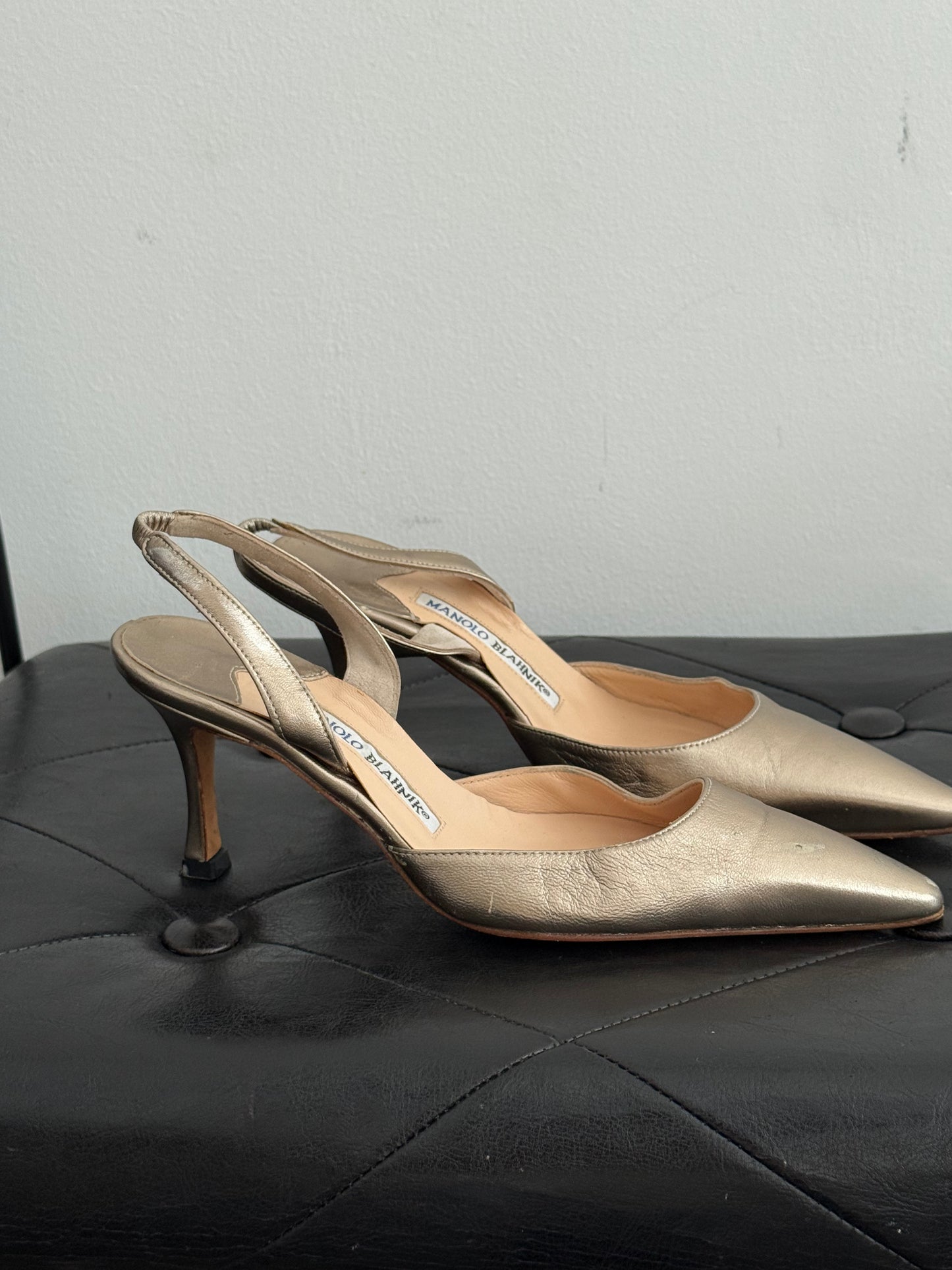 Manolo Blahnik Gold Slingback Pumps — 1990s