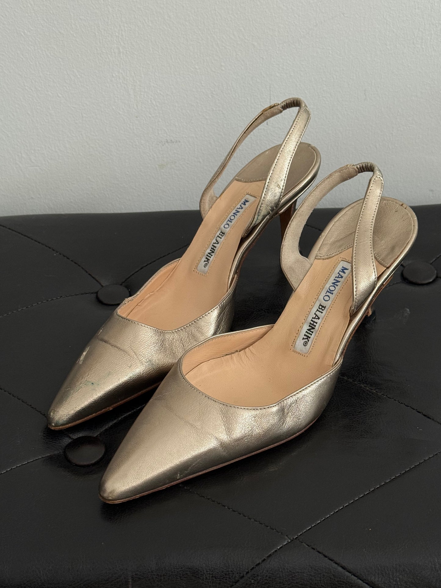 Manolo Blahnik Gold Slingback Pumps — 1990s