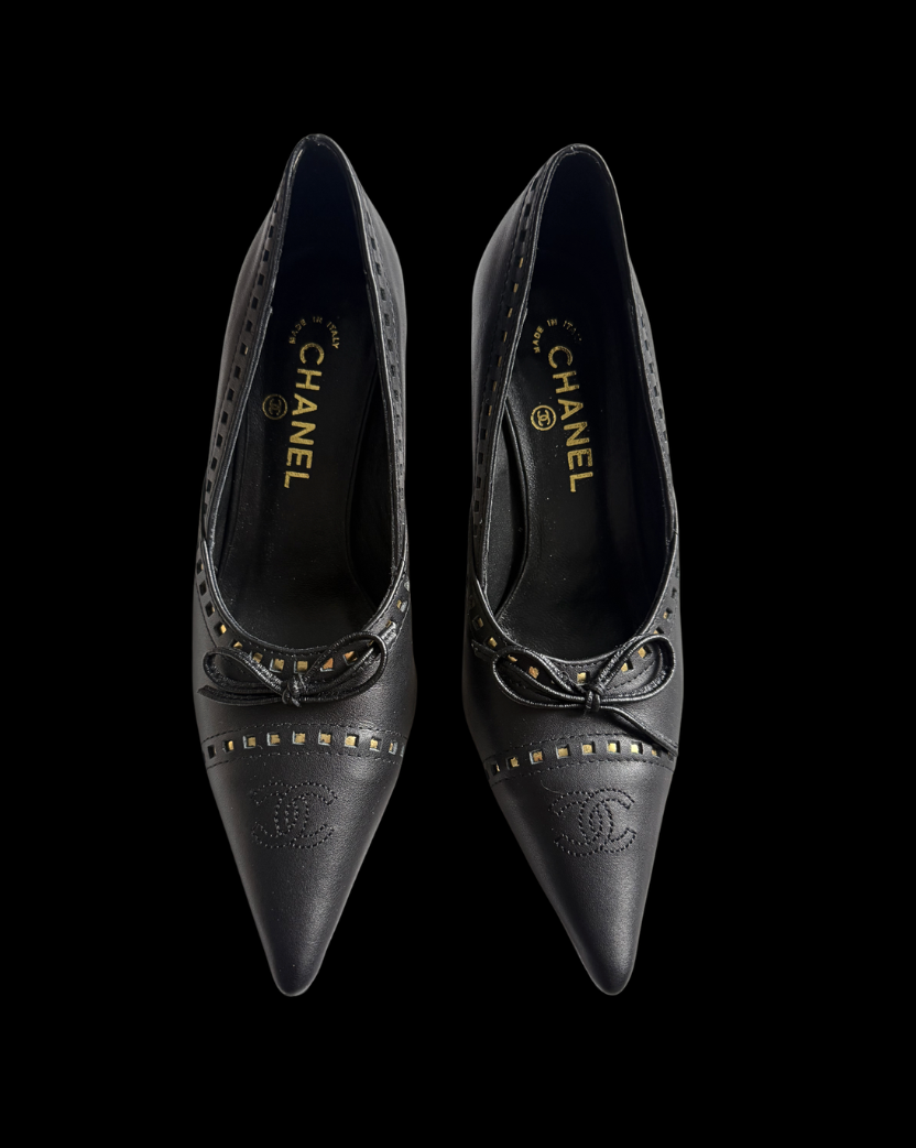 Chanel Studded Bow Pumps — Early 2000s Karl Lagerfeld Era
